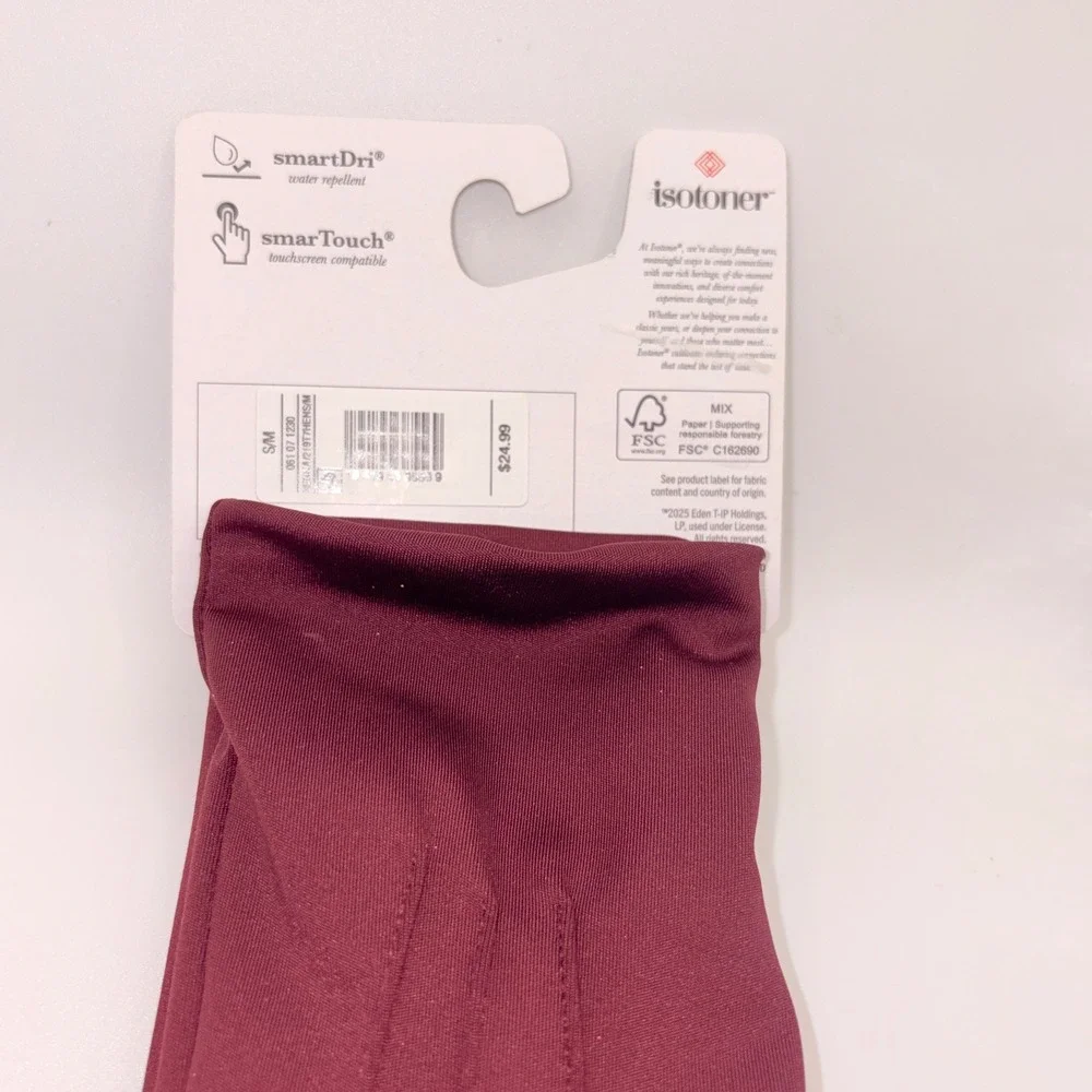 Isotoner Womens Burgundy smartTouch smartDri Water Repellent Gloves SM